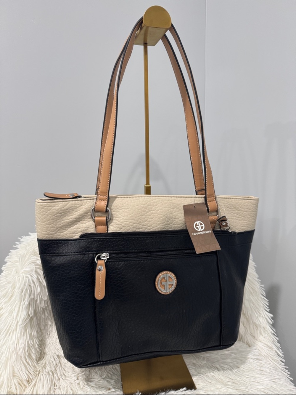 Giani Bernini Black, Cream & Tan Leather Tote